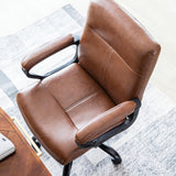 Brown Leather Ergonomic Office Chair - Mid Back with Armrests