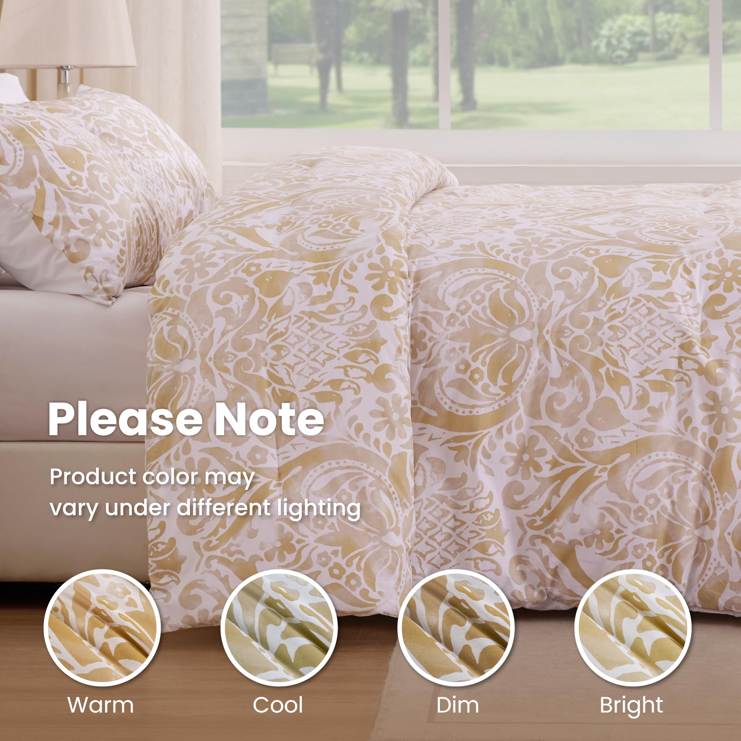 Sophia Willam Damask 3 Pieces Comforter Set Queen Size, Cotton Fabric with Microfiber Inner Fill, 1 Comforter (88x92) and 2 Pillowcases (26x20),Bronze Damask