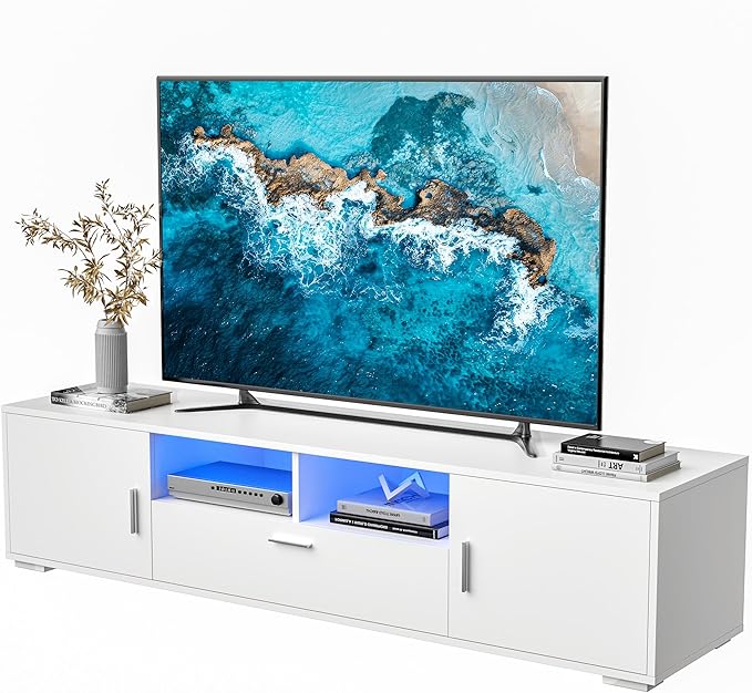 Led TV Stand for Living Room 75 inch TV, Modern TV Media Console Entertainment