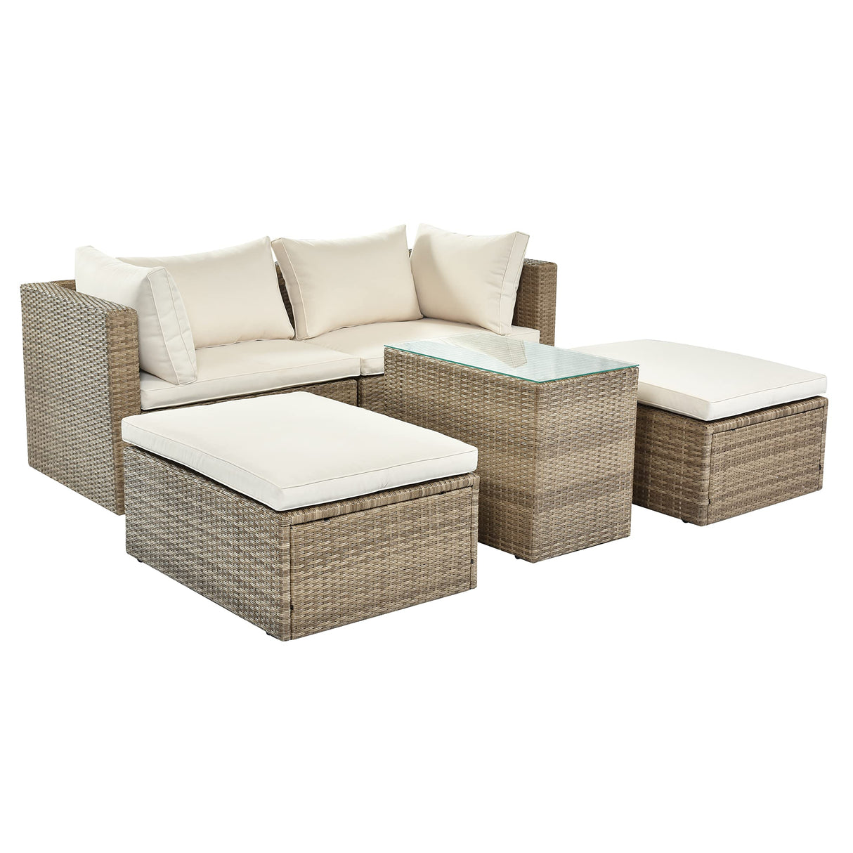 4-Piece Outdoor Patio Furniture Set Garden Wicker Rattan Sectional Sofa Set