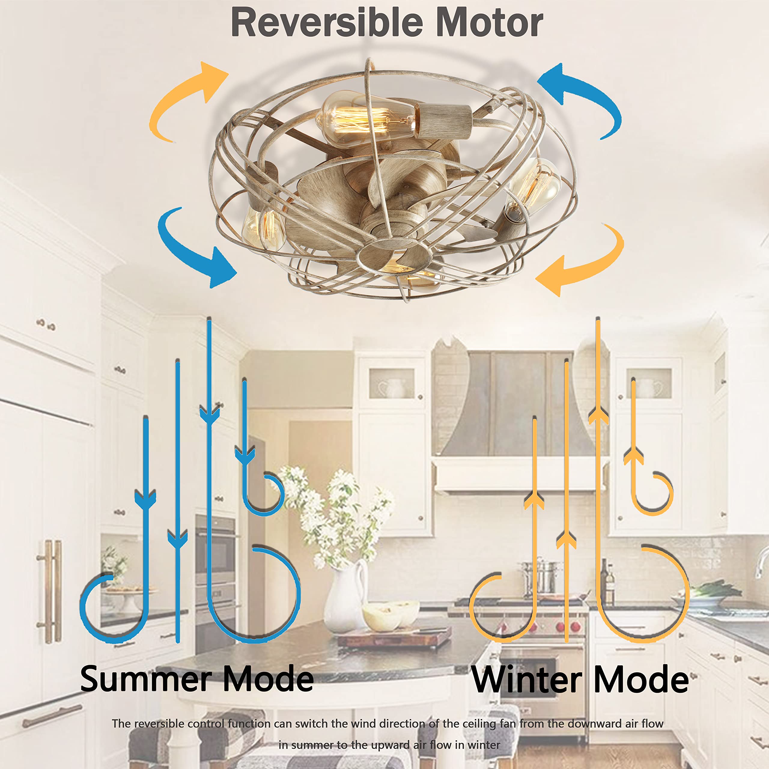 Caged Farmhouse Bladeless Ceiling Fan with Light and Remote