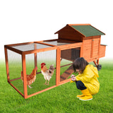 Chicken Coop Hen House - 96in Wooden Poultry Cage with Wheels