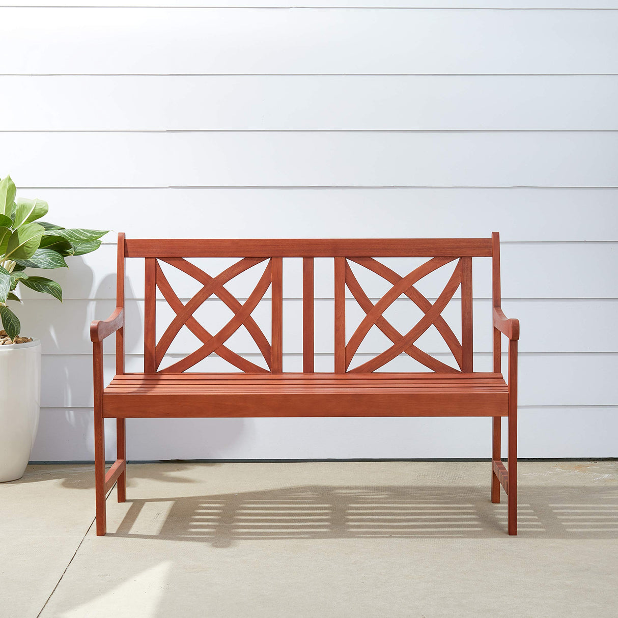 Siesta Red Brown 4Ft Magnolia Eucalyptus Wooden Garden Bench for 2 Seater in Entry Way
