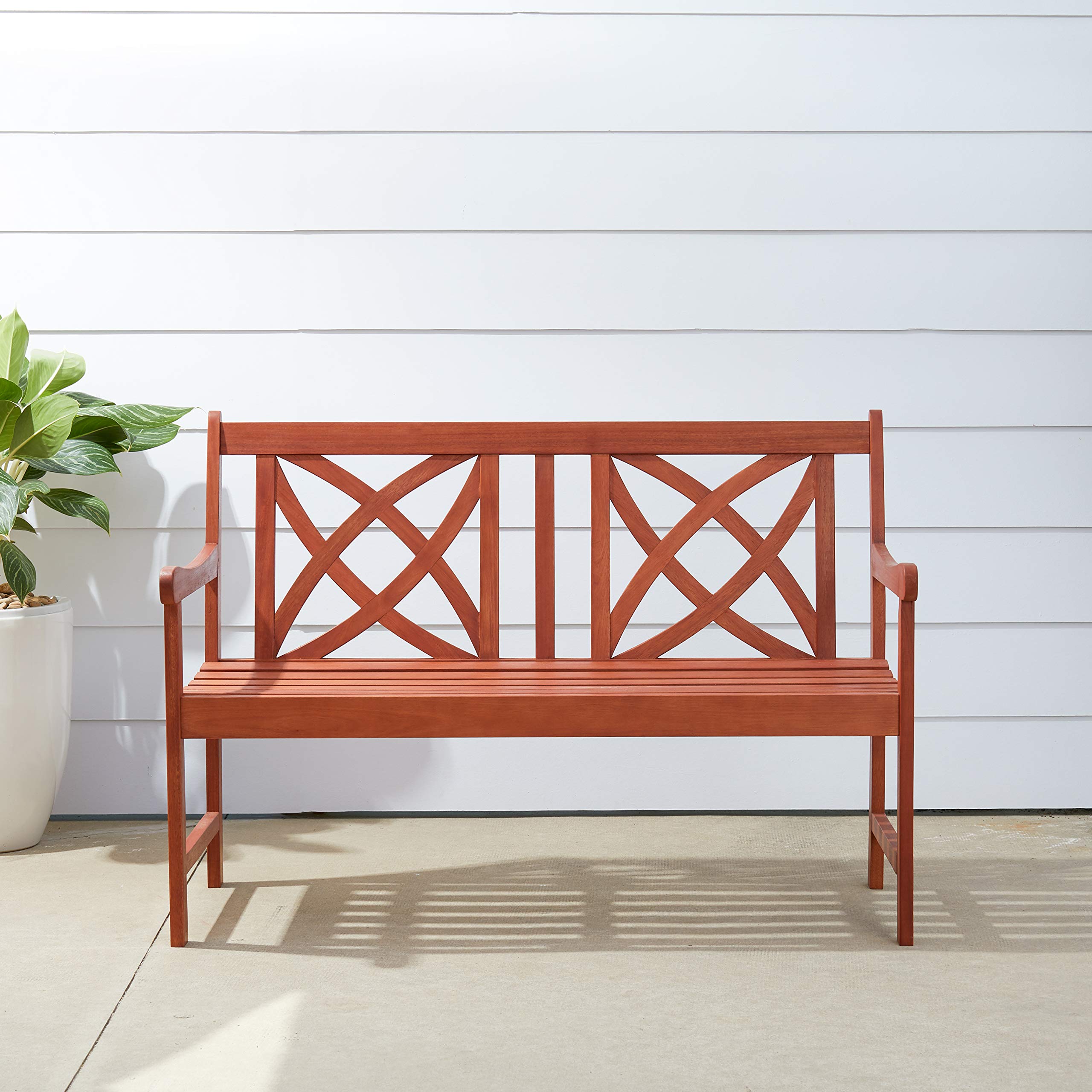 Siesta Red Brown 4Ft Magnolia Eucalyptus Wooden Garden Bench for 2 Seater in Entry Way