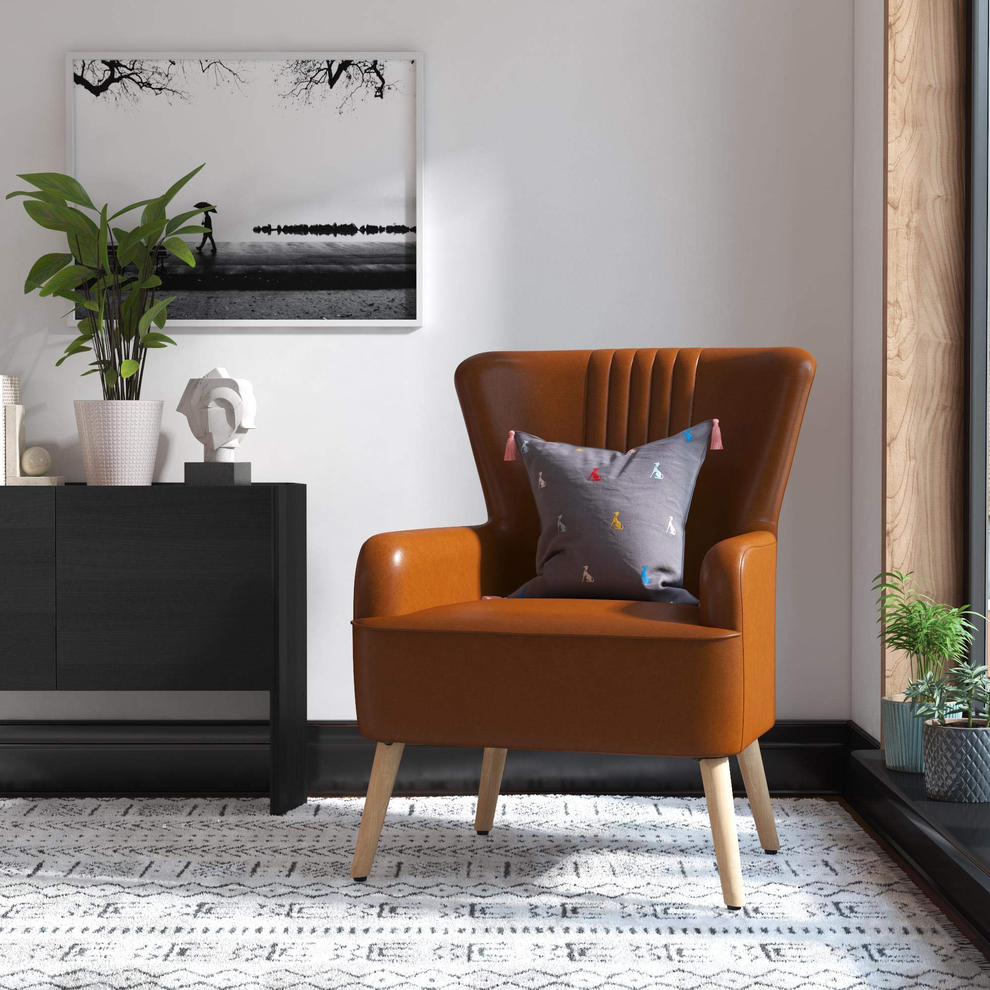 Camel Faux Leather Accent Chair