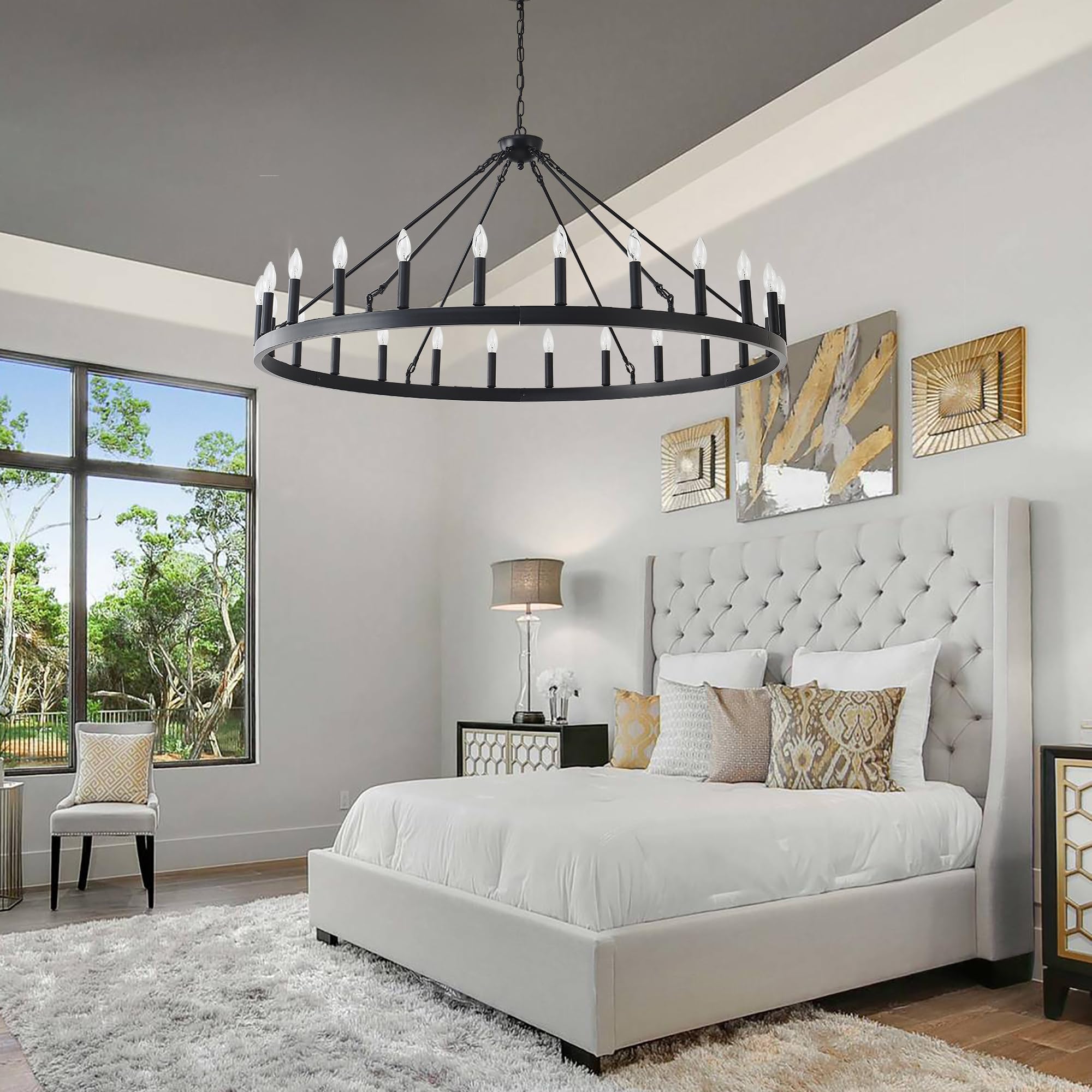53 Inch Large Black Farmhouse Wagon Wheel Chandelier