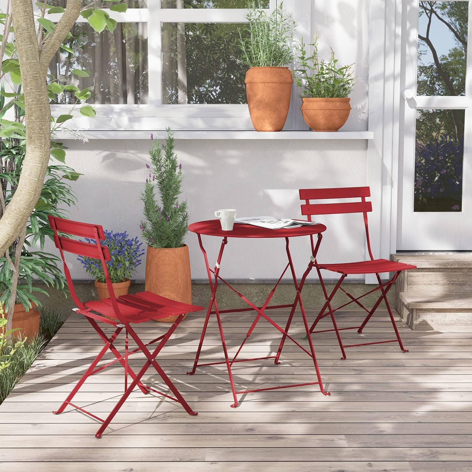 Premium Frame Patio Bistro Set, Folding Outdoor Patio Furniture Sets, 3 Piece Patio Set