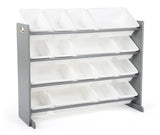 Supersized Wood Toy Storage Organizer with Book Rack Storage Bookshelf (Espresso/White)