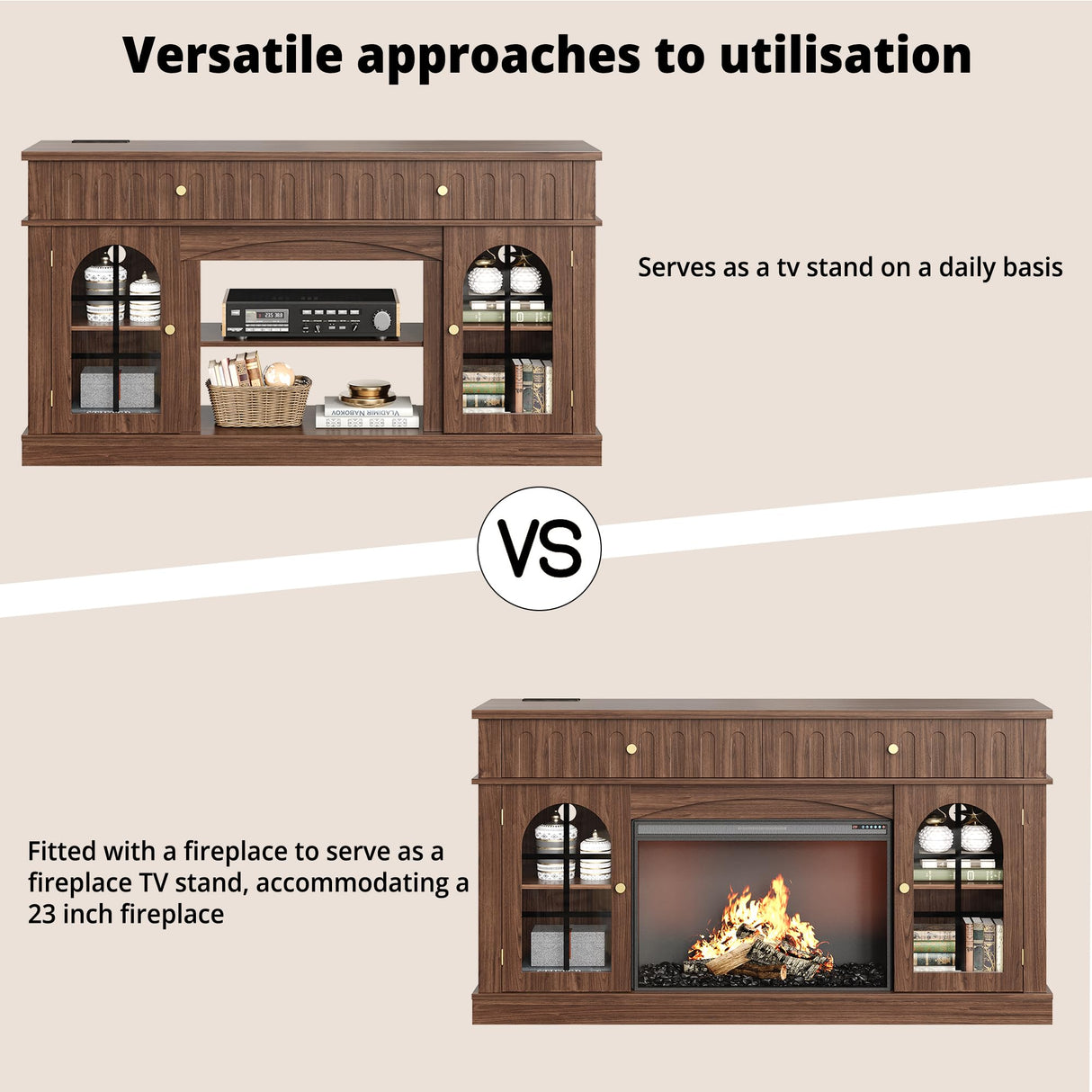 Mid-Century Modern TV Stand with Charging Station - 65 Inch Entertainment Center