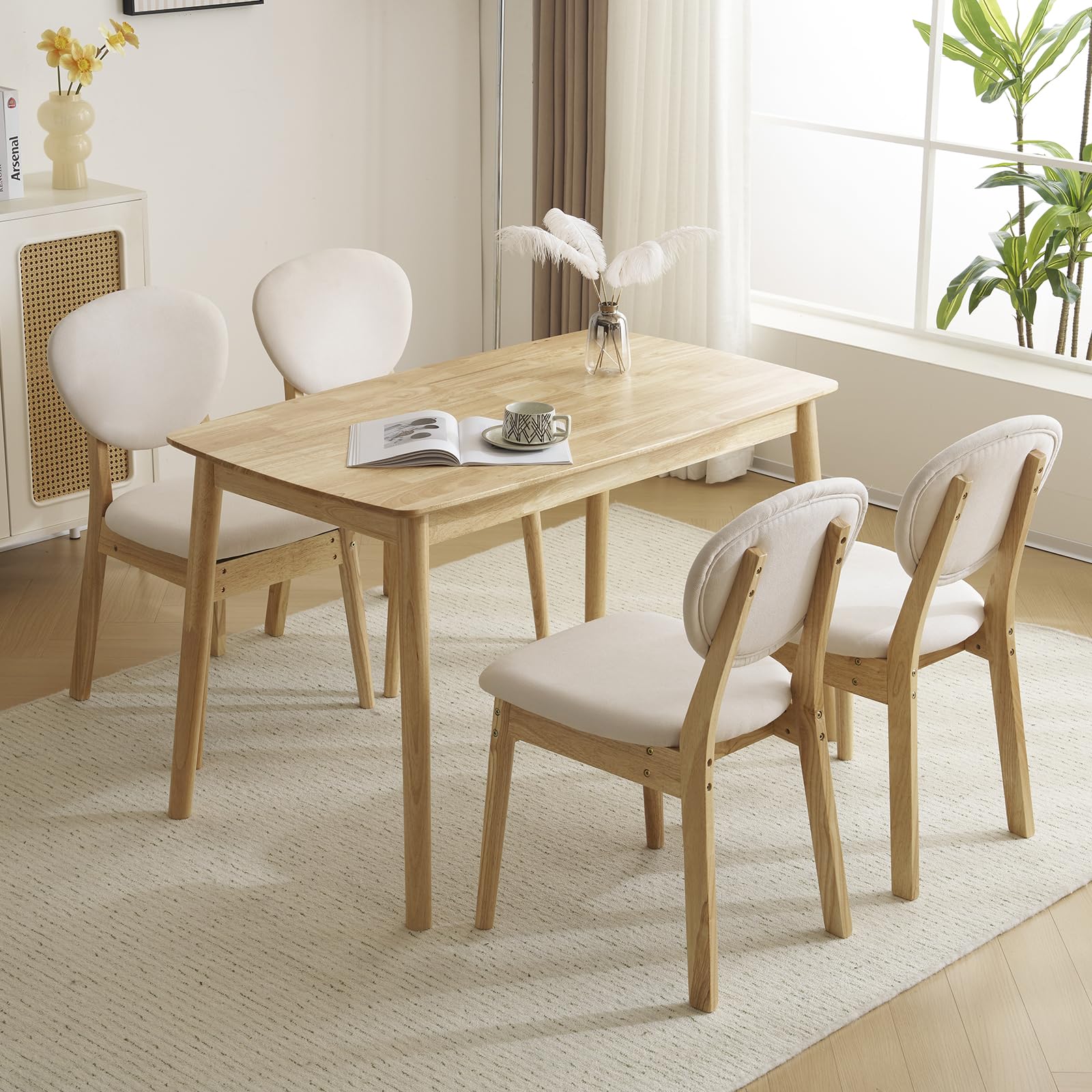 5-Piece Wood Dining Table Set with Upholstered Chairs