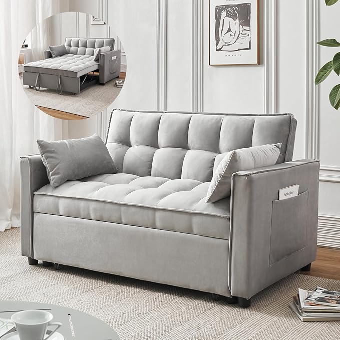 Futon Sofa Bed, Modern Velvet 3 in 1 Convertible Sleeper Sofa Couch Bed