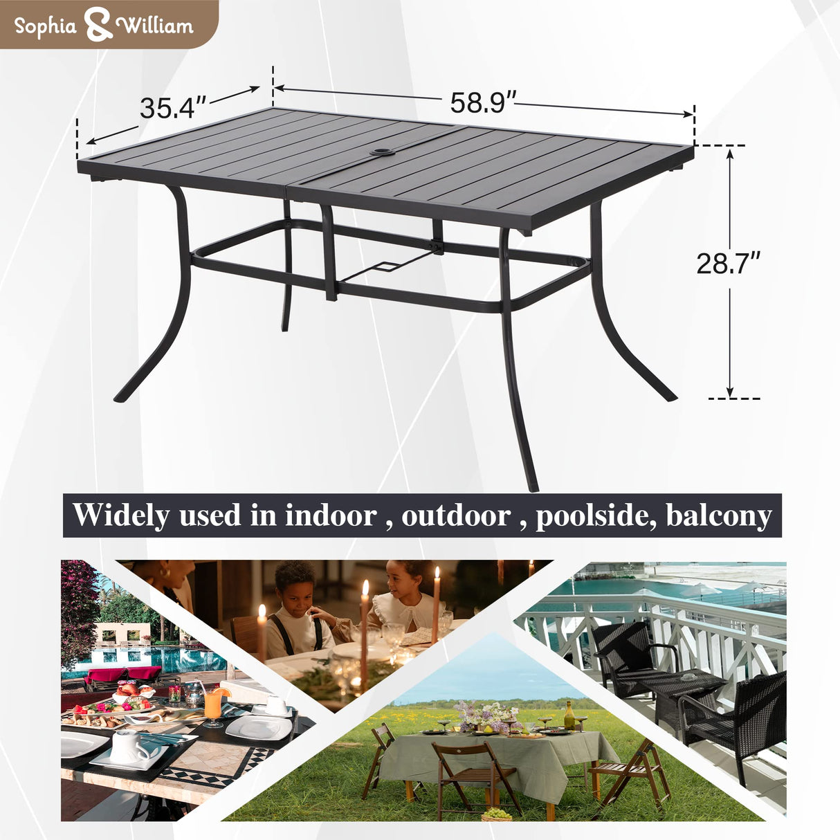 Rectangular Metal Patio Outdoor Dining Table