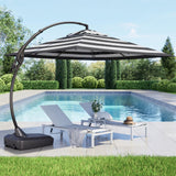 10'x10' Patio Offset Umbrella Aluminum Large Square Cantilever Umbrella with Base Included for Deck Porch (Black & White,