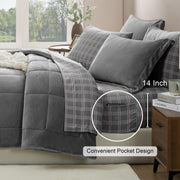 AMBERSPACE Fleece Queen Comforter Set-7 Pieces Bed in A Bag Queen,Blue Grey Plush Bedding Comforter Sets, Soft Warm Queen Comforter Set with Sheets,Comforter,Pillowcases and Shams