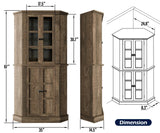 Corner Storage Cabinet, 67" Kitchen Corner Pantry Cabinet with Glass Doors, Farmhouse
