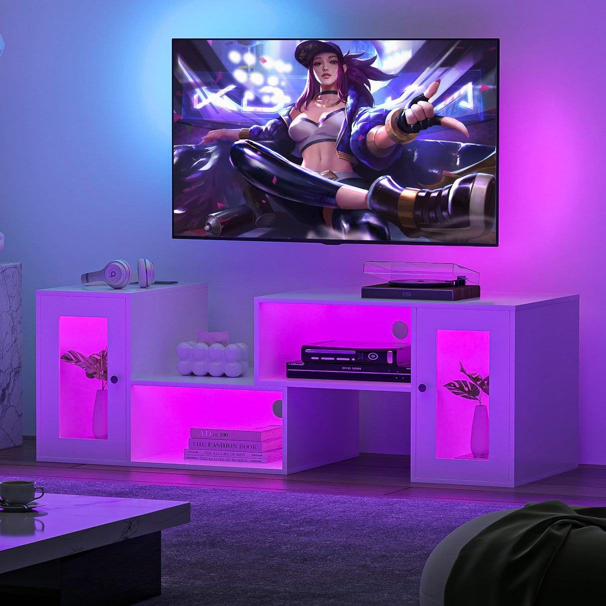 LED TV Stand for Televisions up to 70 Inchs Modern Entertainment Center