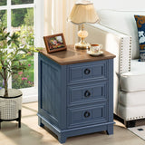 Nightstand Set of 2, Farmhouse 18 Inch End Table with 3 Drawer Metal Handle
