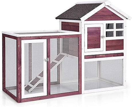 Rabbit Hutch, Indoor Outdoor Bunny Cage with Run, Wooden Rabbit Cage