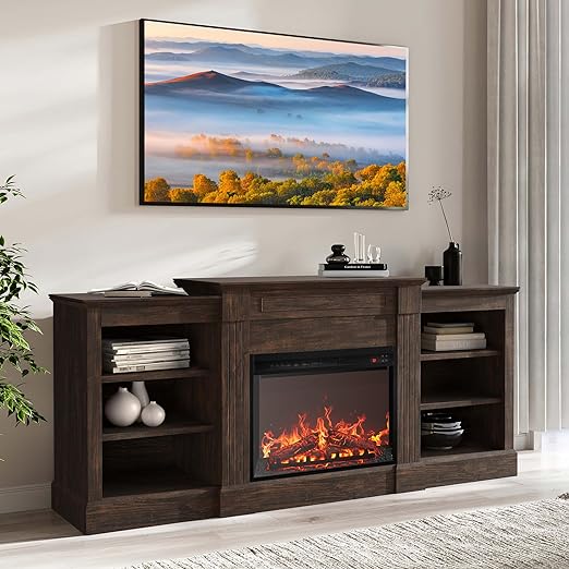 Electric Fireplace Heater Mantel TV Stand & Media Entertainment Center