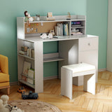 Kids Desk and Chair Set with Hutch, Wooden Student's Study Desk with Storage Cabinet and Drawer