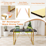 55" Black Dining Table Set for 6 with Golden Metal Legs