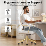 White and Gold Office Chair - Memory Foam High Back Executive Desk Chair