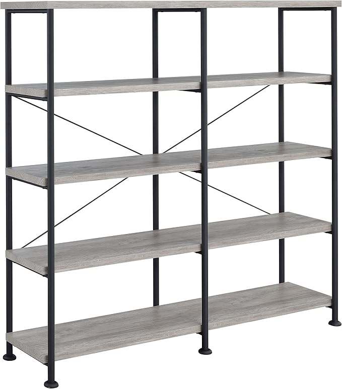 Analiese Rustic Industrial 4-Tier Double Bookcase Etagere Bookshelf Office Storage Book