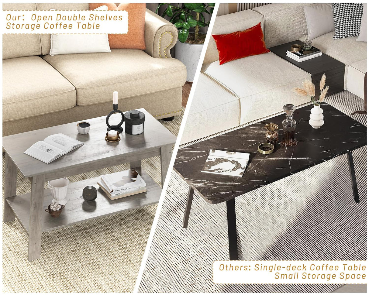 Coffee Table with Storage Shelf, 2-Tier Coffee Tables for Living Room