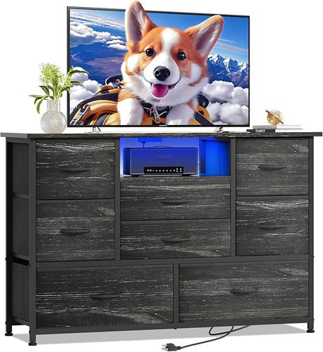 Dresser TV Stand with 8 Drawers, Dresser TV Stand with LED Lights