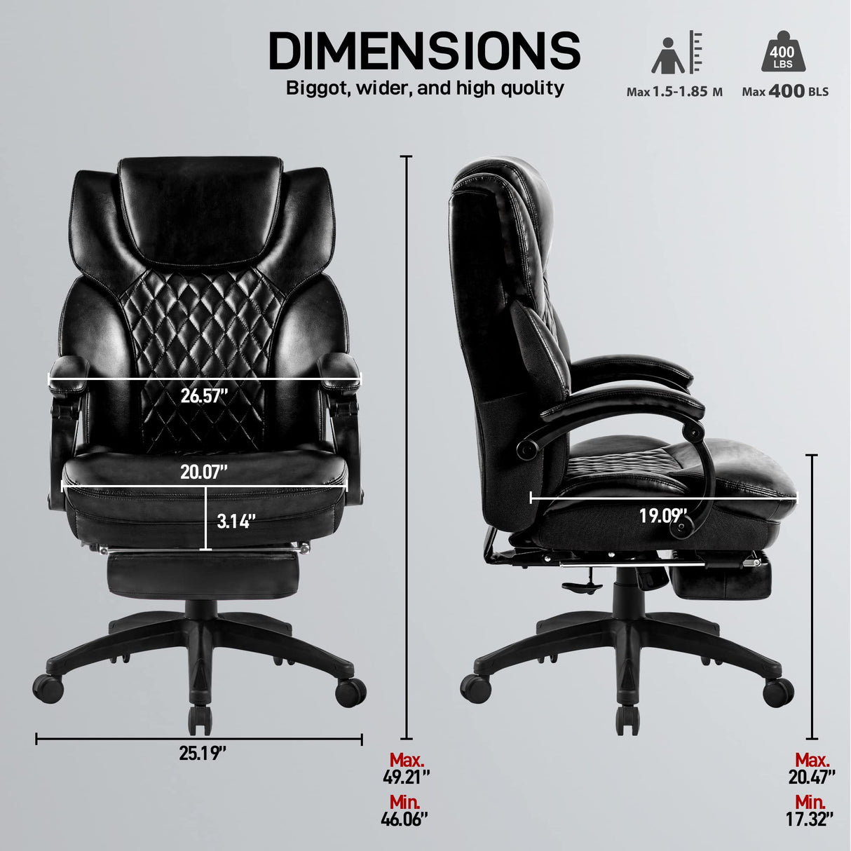 High Back Big & Tall 400lb Office Chair with Footrest Bonded Leather