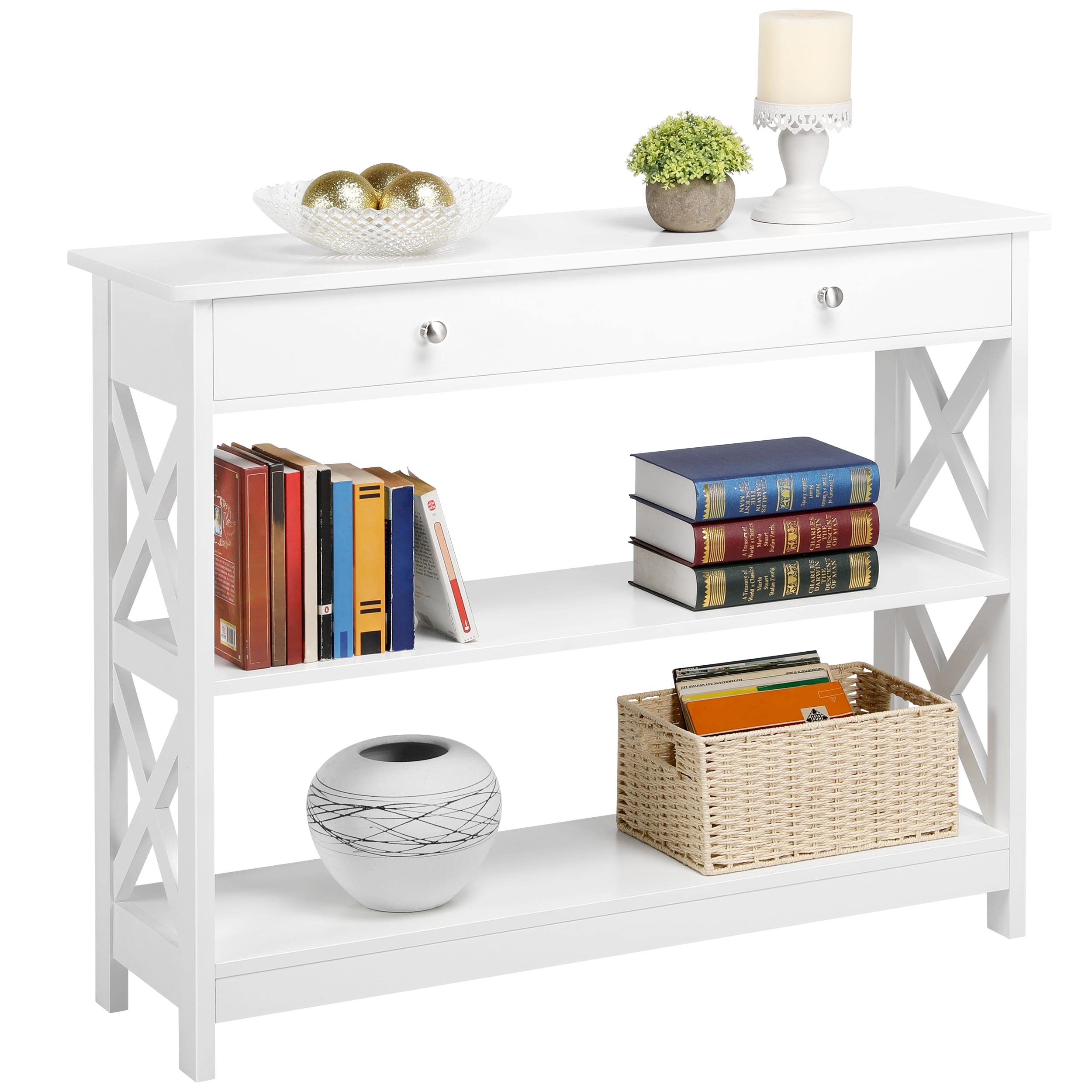 Console Table with Drawer, 3-Tier Entryway Table with Storage Shelves,