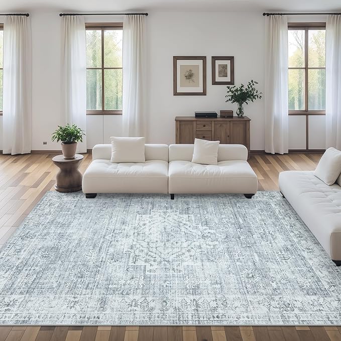 Machine Washable Rug 5x7 Sage Green Rugs for Living Room, Non Slip Vinatge Rug Boho