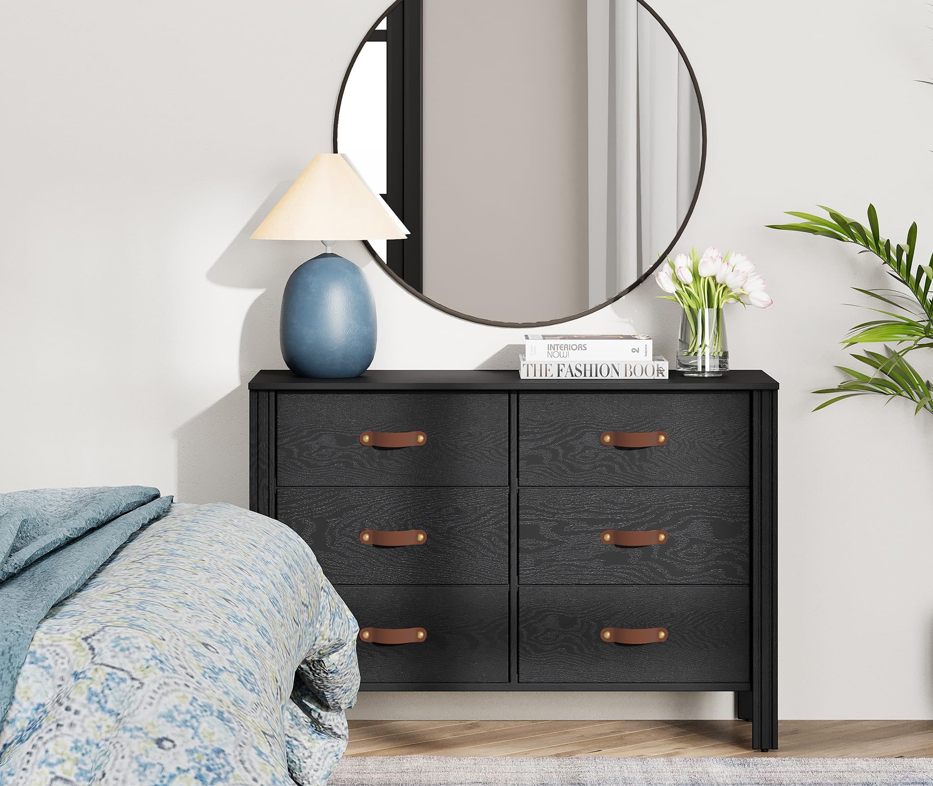 Black Dresser for Bedroom, Wood Dresser with 6 Drawers