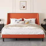 Upholstered Bed Frame Queen Size with Streamlined Wingback Headboard,