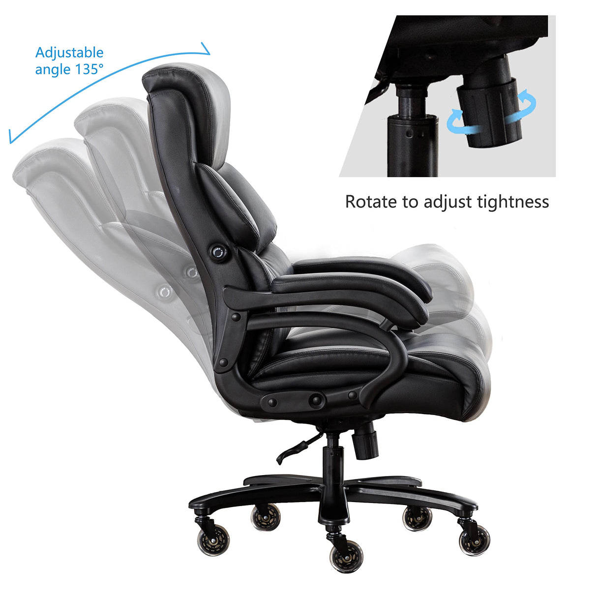 Office Chair Black Leather Ergonomic High Back Big and Tall Executive Home Office Chair