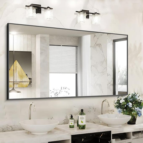 24x48 Inch Large Black Wall Mounted Mirror,Aluminum Framed Decorative Rectangular Bathroom Mirror for Wall Over Sink,