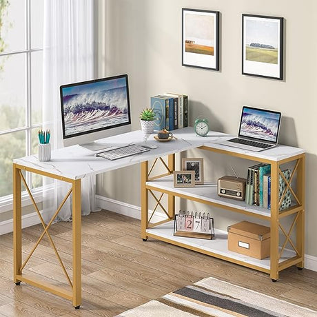 Industrial L-Shaped Desk with Storage Shelves