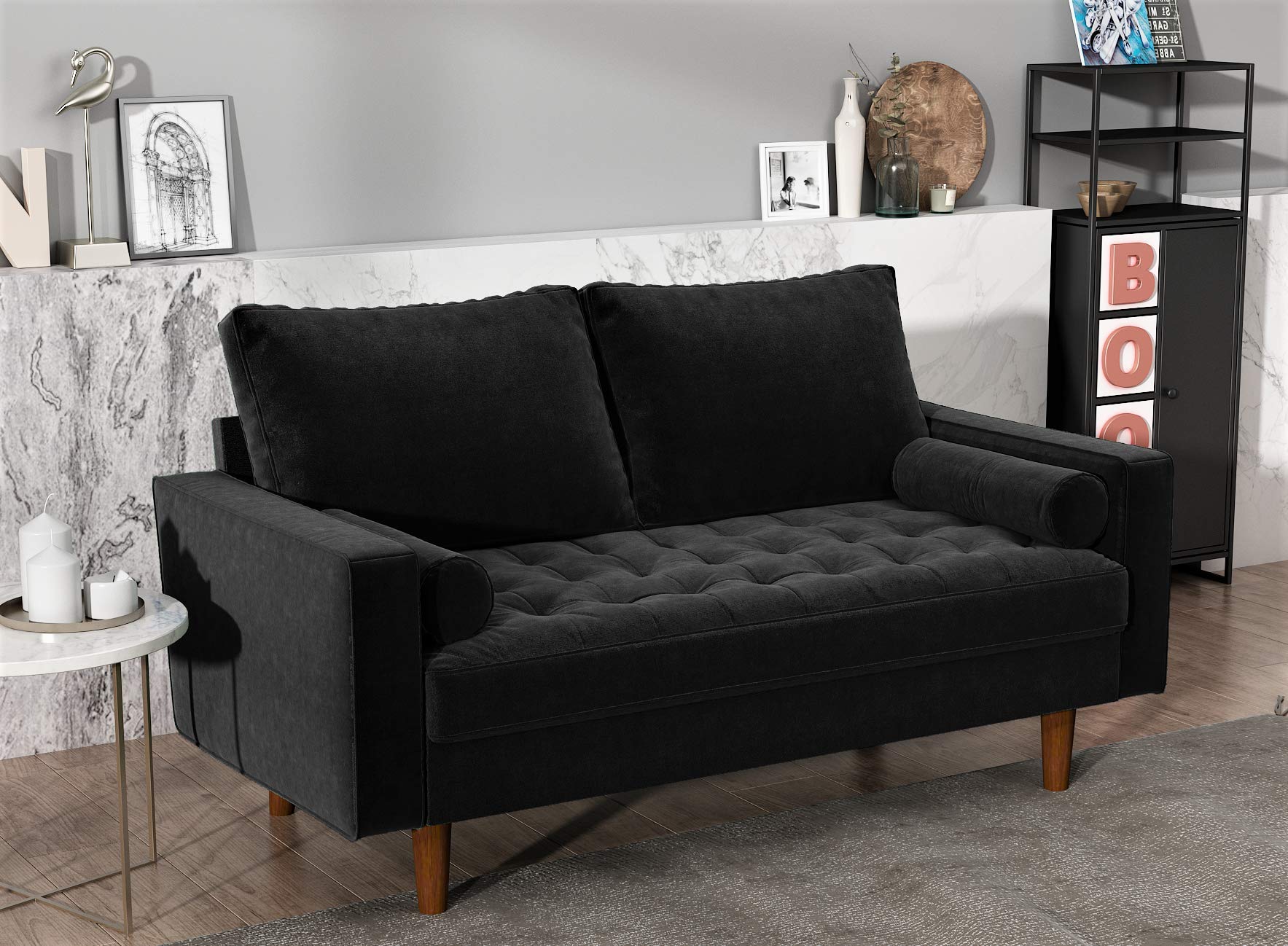 Womble 58 Inch Velvet Loveseat Sofa with Elegant Button Tufted Upholstery, Square Arms,