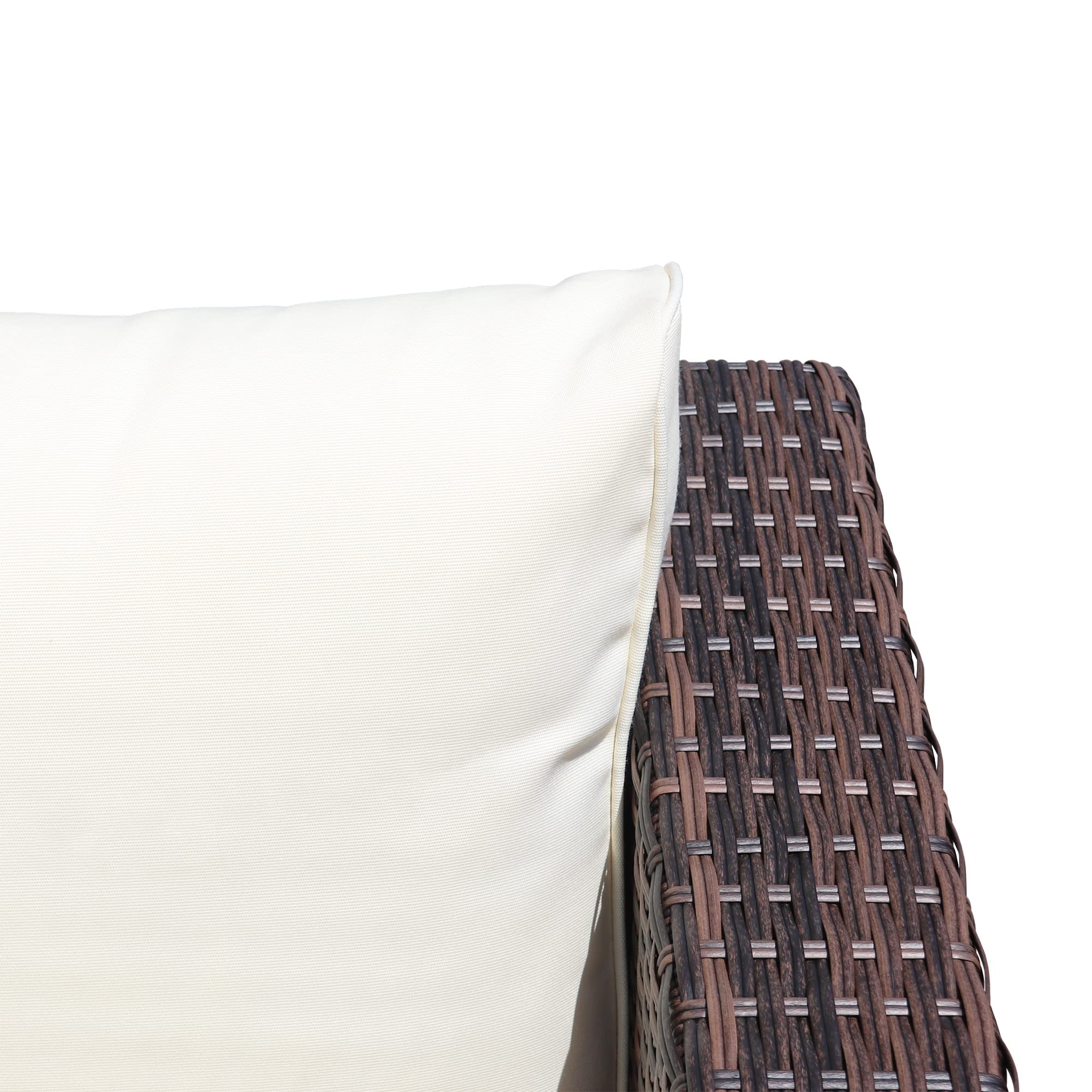 ABBLE 3 Piece Patio Furniture Sets, Outdoor Sectional Sofa Manual Wicker Rattan Corner Seating, Conversation Set with Soft Cushions and Glass-Covered Table – Brown
