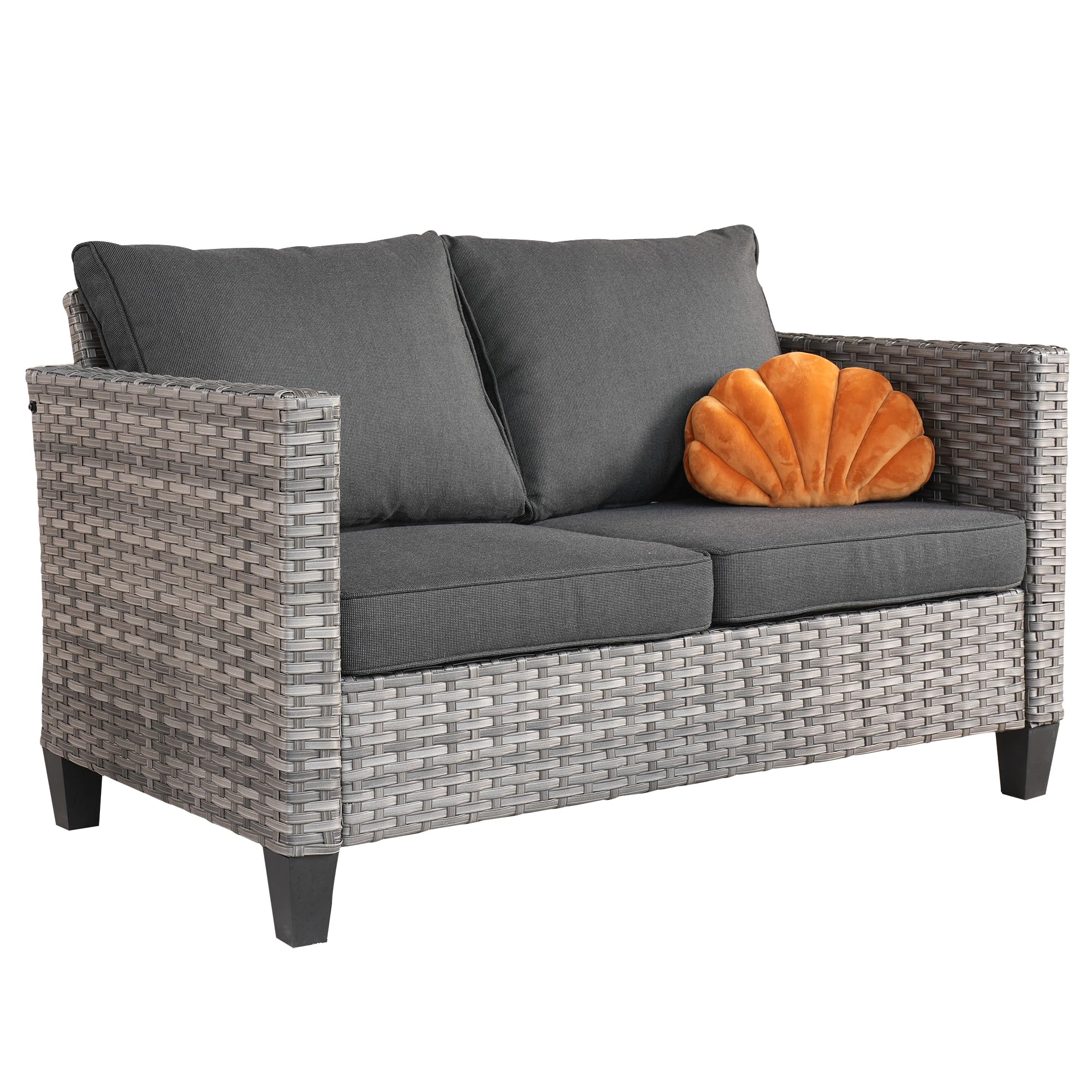 Patio Loveseat, 2-Seater Outdoor Wicker Sofa Couch with Comfy Cushions