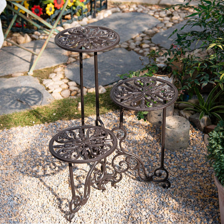 Heavy Duty Cast Iron Plant stand, 3 Tier Foldable Metal Plant Shelf, 24in Tall Vintage Flower