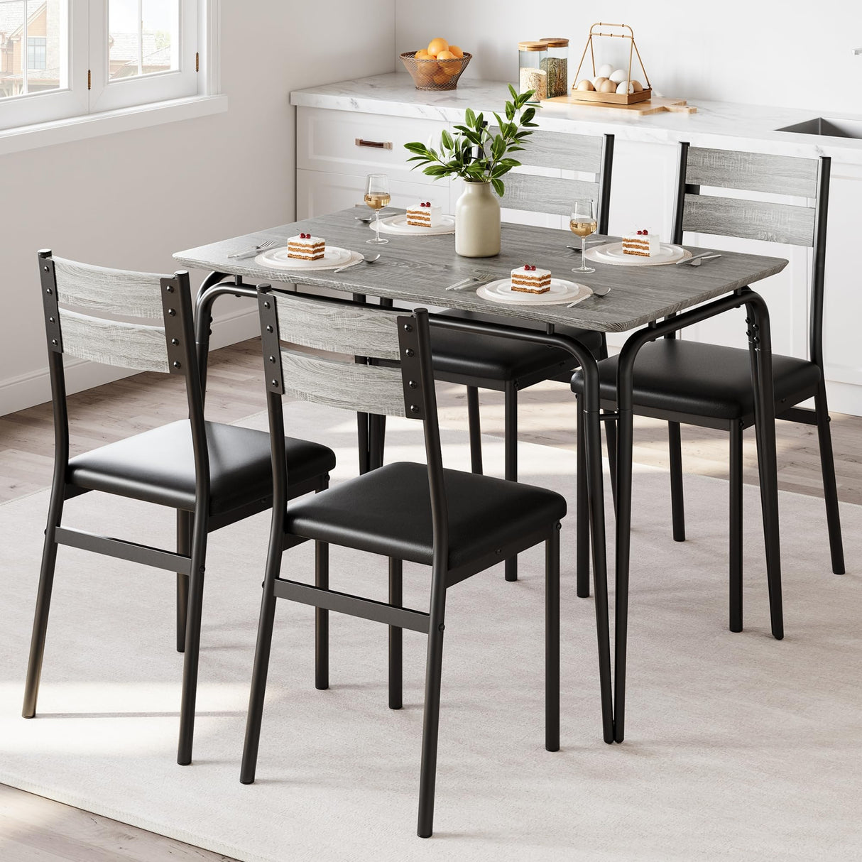 Dining Table Set for 4, Kitchen Table and Chairs for 4, 5 Piece Kitchen Dining Room Table