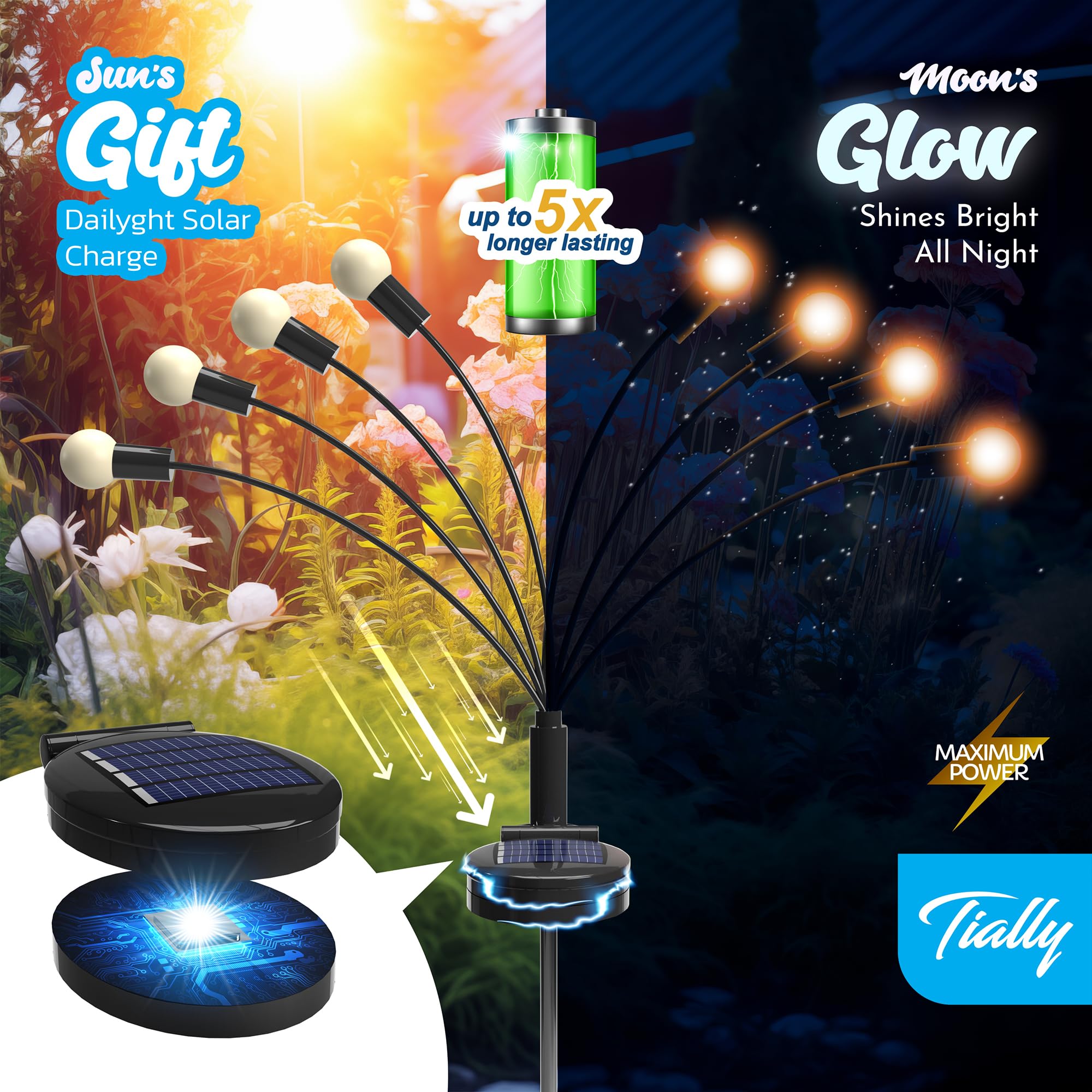 4 Pack Firefly Lights Solar Outdoor | 32 LED Firefly Solar Garden Lights