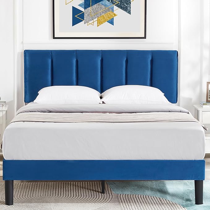 Queen Bed Frame with Upholstered Headboard, Heavy-duty Platform Bedframe