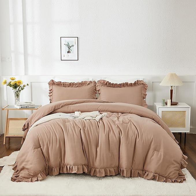 3 Pieces Solid Farmhouse Shabby Chic Bedding Comforters & Sets