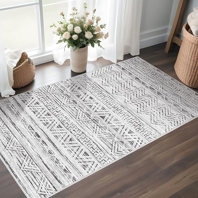 Morocccan 2x3 Entryway Area Rug: Soft Kitchen Washable Modern Rugs Door Mat Small Neutral Farmhouse Non