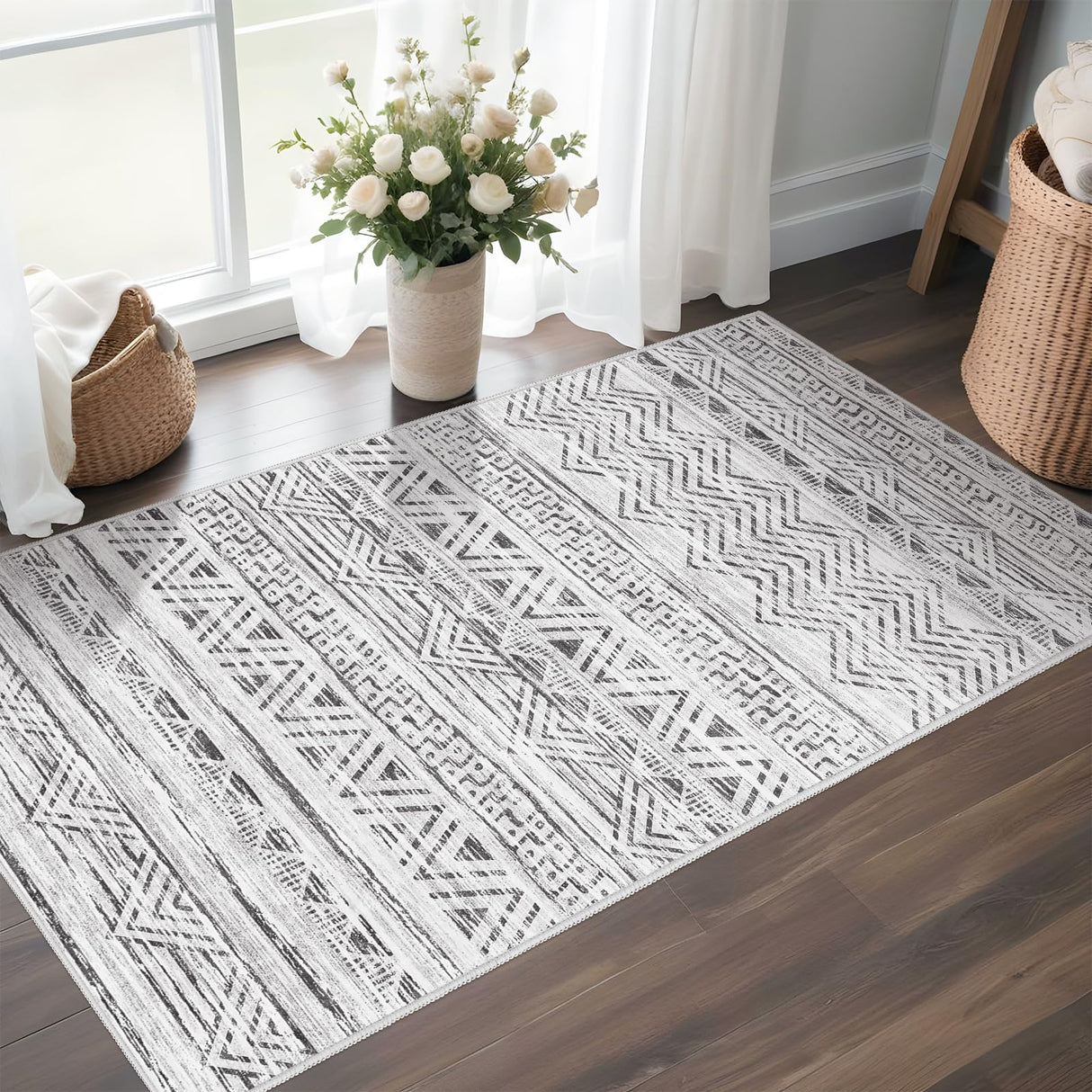 Morocccan 2x3 Entryway Area Rug: Soft Kitchen Washable Modern Rugs Door Mat Small Neutral Farmhouse Non