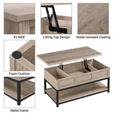 Lift Top Coffee Table with Hidden Compartments & Open Shelf