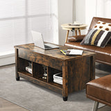 Wood Lift Top Modern Coffee Table w/Hidden Compartment and Open Storage Shelf