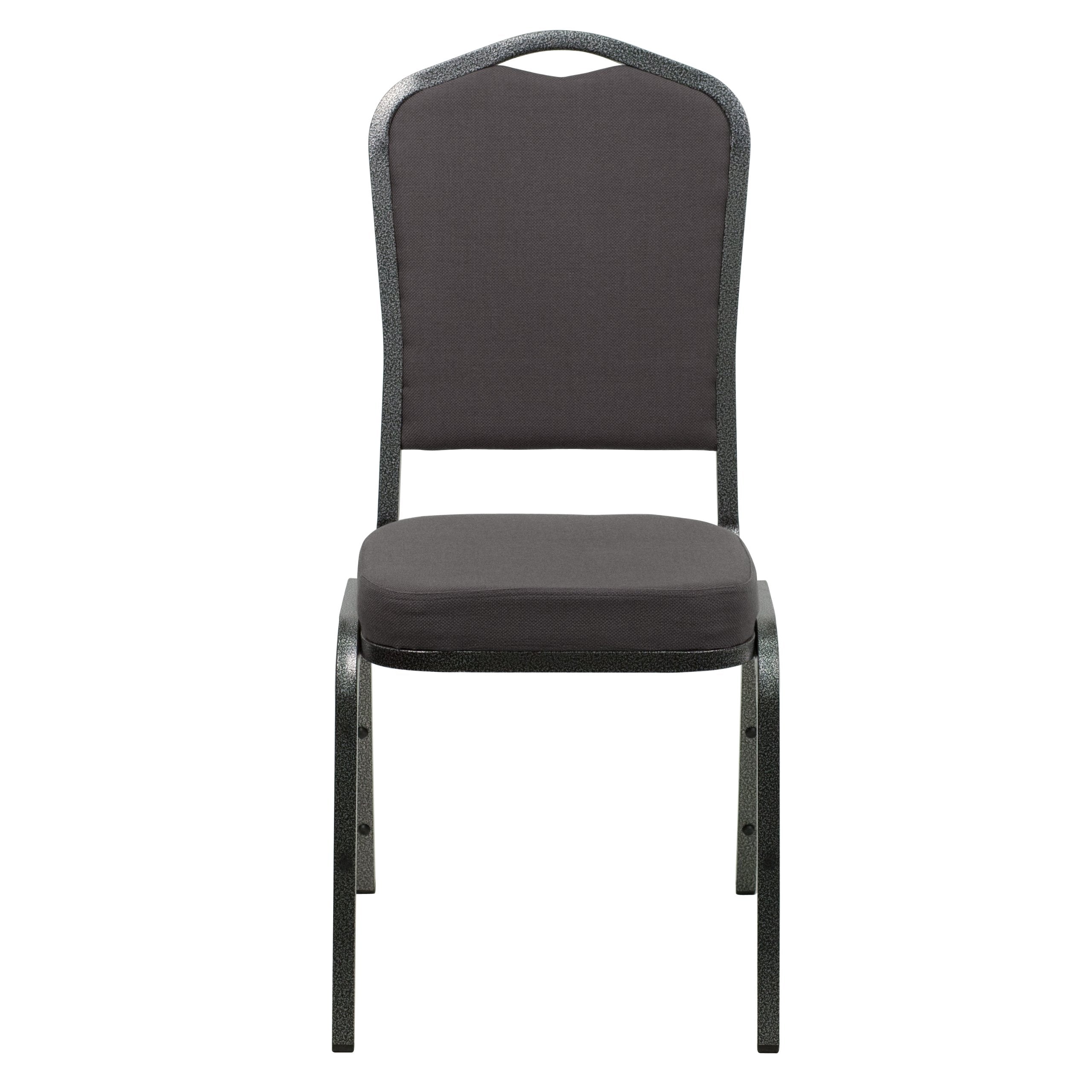 Crown Back Stacking Banquet Chair, Gray Fabric/Silver Vein Frame